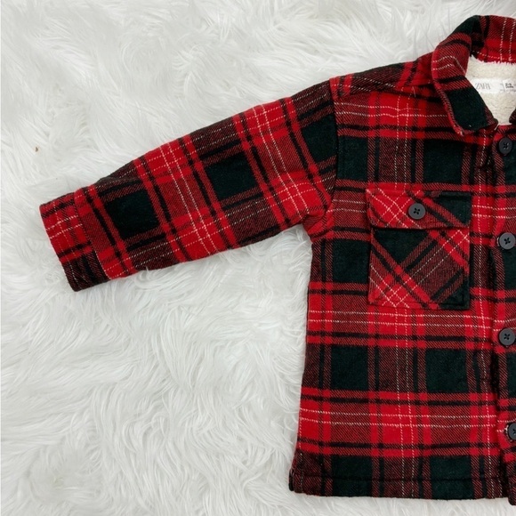 Zara Kids Toddler Plaid Red Button Down Pockets Faux Flannel Jacket Sz 2-3 Yrs - Picture 3 of 14